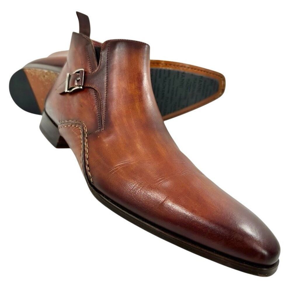 Magnanni Carrera Single Monk Strap Brown Leather Chelsea Boots Men’s Size 10